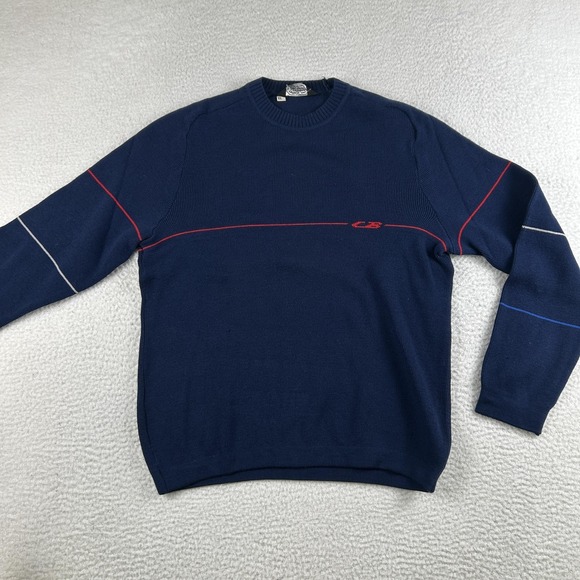 Vintage CB Sports Sweater Mens Large Navy Blue Knit Crewneck Stripe 90s Retro - Picture 5 of 14